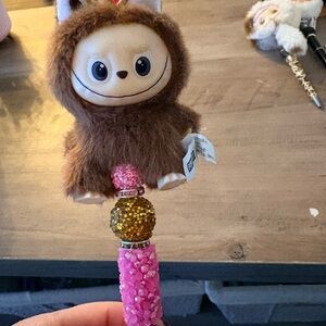 Brown and Pink Plush Character Pen inspired byby Labubu